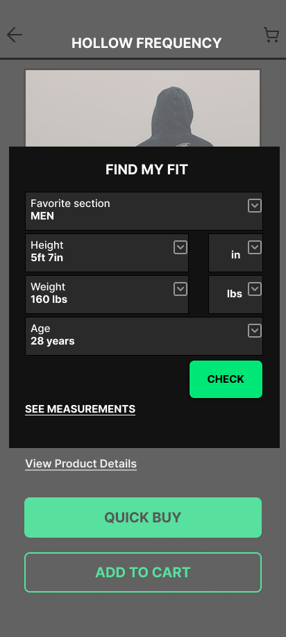 High-fidelity size chart interaction