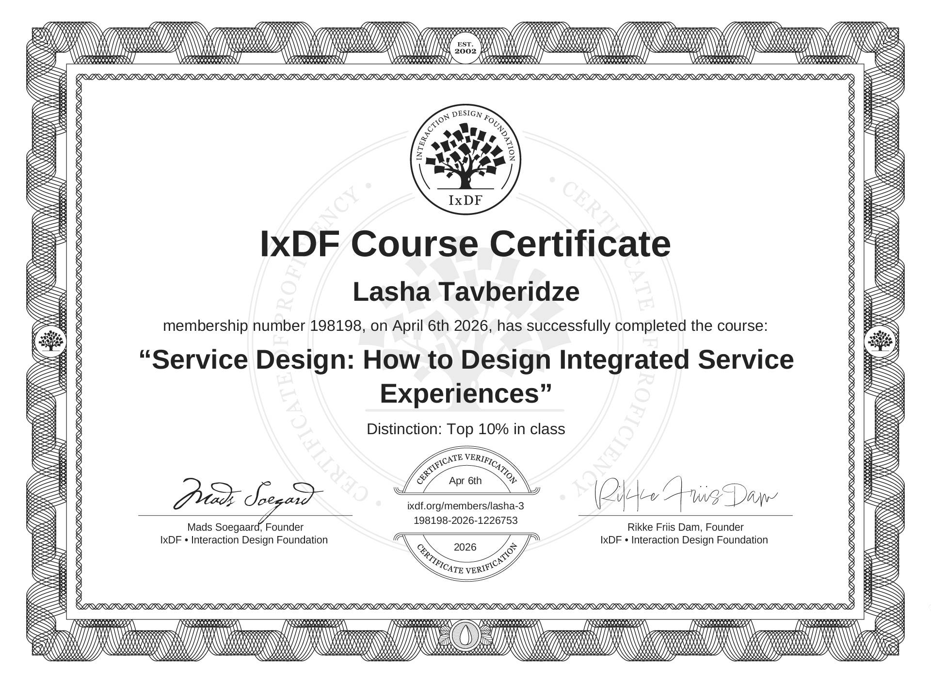 Service Design Certificate